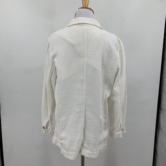 Free People Blazer Womens L Large White Cotton One Button Pockets Notch Collar - Picture 6 of 12
